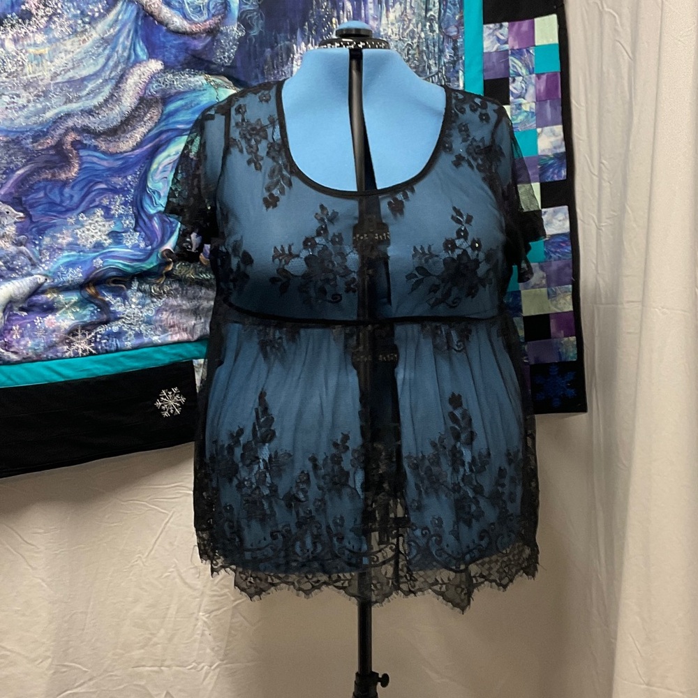 Torrid Black Sheer Lace Blouse